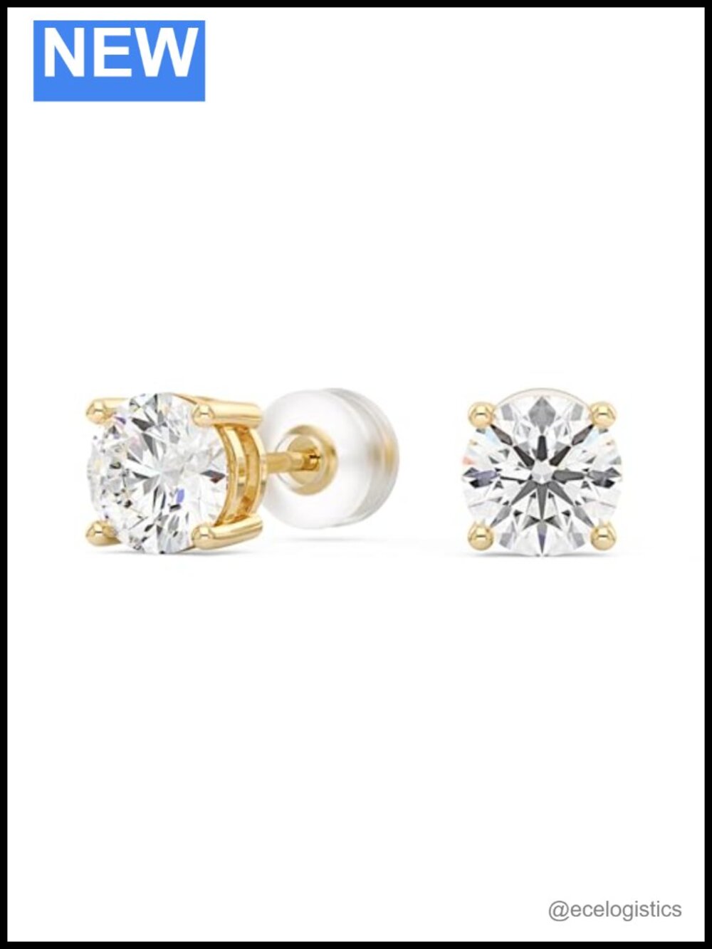 14K Solid Gold Moissanite Stud Earrings VVS1 Unisex